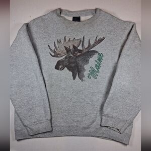 Pluma Outdoors Vintage Sweatshirt Moose Graphic Maine Size Large